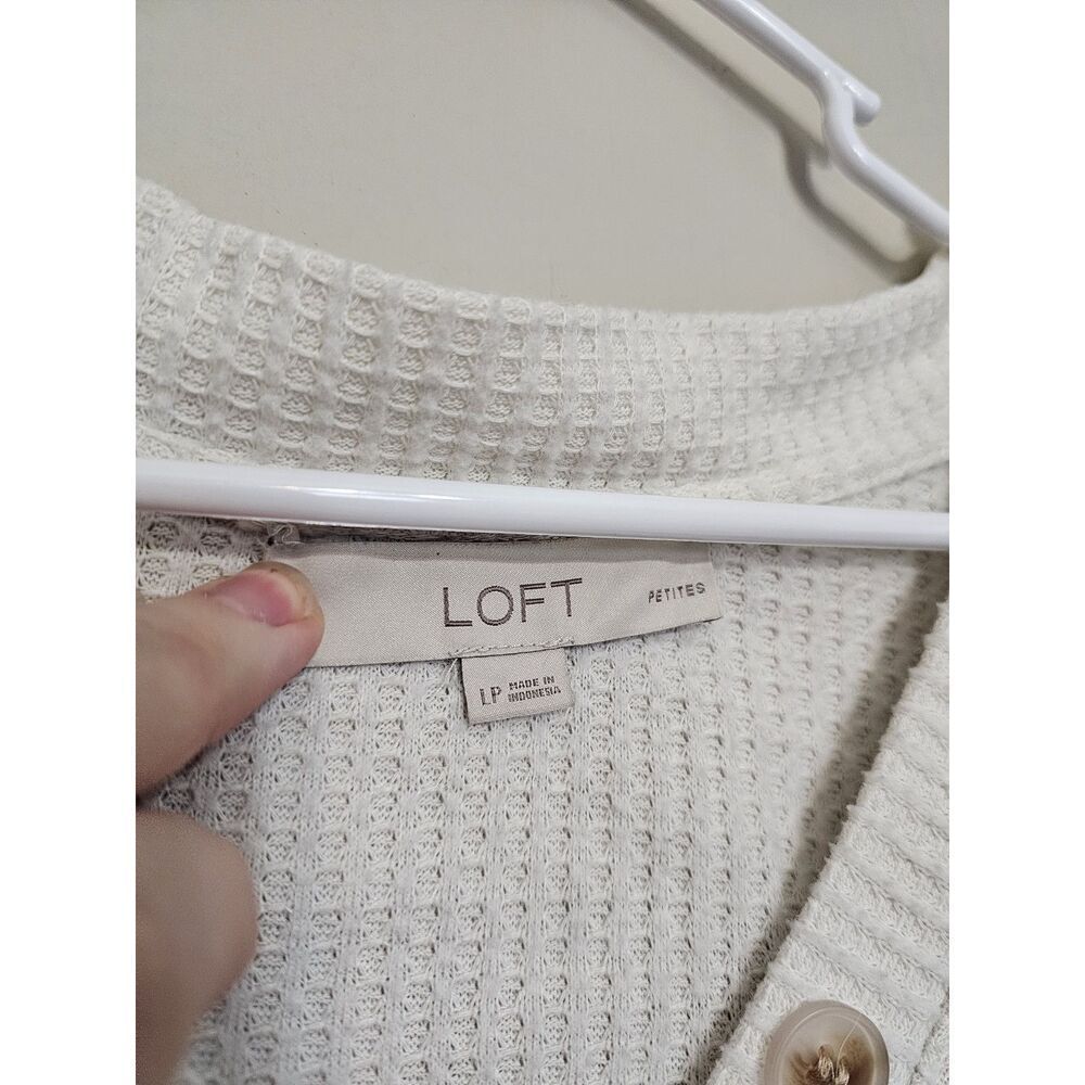 LOFT WOMEN'S SUPER SOFT LONG SLEEVE BRUSHED WAFFLE HENLEY TOP IVORY SIZE Large P - Picture 3 of 5